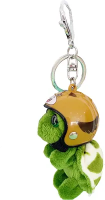 Produktbild von Plüsch-Schildkröten-Schlüsselanhänger mit Helm, Metallring, lustiger, weicher, flauschiger Rucksack-Ornament, Anti-Verlust, niedlicher Tier-Schlüsselanhänger, Taschenzubehör-F