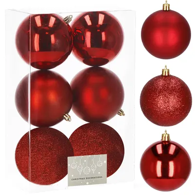 Image de SPRINGOS Boule de Noël _6 pièces_ensemble__ 10 cm_rouge_incassable_paillettes _mat_décoration_de_Noël _Sapin de Noël