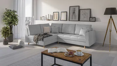 Produktbild von S-STYLE MÖBEL - Ecksofa mit Holzfüßen im skandinavischen Stil Marco aus Grau Luxusmicrofaser - Ottomane links  - B/T/H: 231 cm/161 cm/81 cm