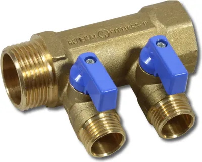 Produktbild von 1 Zoll Verteiler mit 2x 1/2 Zoll Kugelhähnen