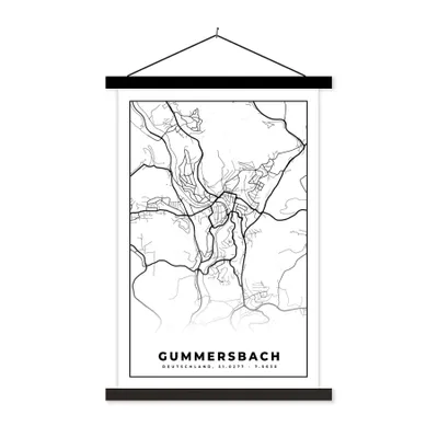 Produktbild von MuchoWow® Textilposter Stadtplan - Gummersbach - Karte 40x60 cm mit schwarzem Rahmen - Wanddekorationen
