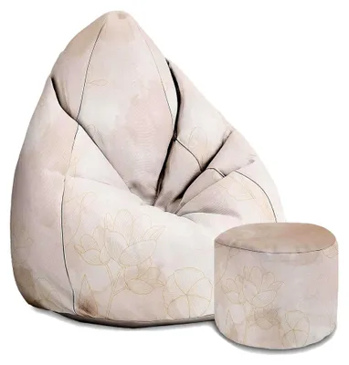 Produktbild von Sitzsack für Erwachsene mit Füllung 80x80x120 cm - Sitzsack mit Lehne und Hocker - Chill Sessel Velvet Boho Beige Blumen