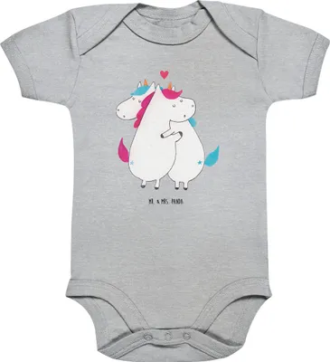 Produktbild von Mr. & Mrs. Panda Strampler Baby Einhorn Mitteilung 12. - 18. Monat - Heather Grey - Geschenk, babykleidung body, Unicorn, Valentinstag, Spruch, Einteiler, Einhörner