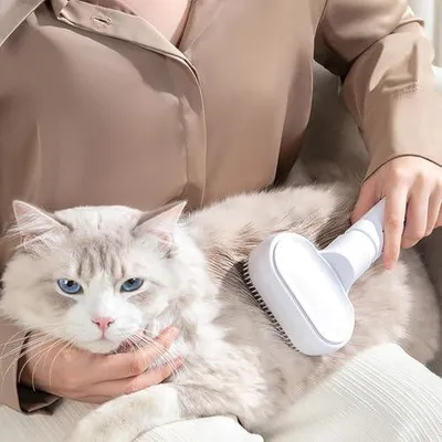 Produktbild von Massage-Badebürste zur Fellpflege und Reinigung mit tragbarem Seifenspender für Hunde, Welpen, Katzen, Kätzchen und Kaninchen zu Hause oder unter der Dusche