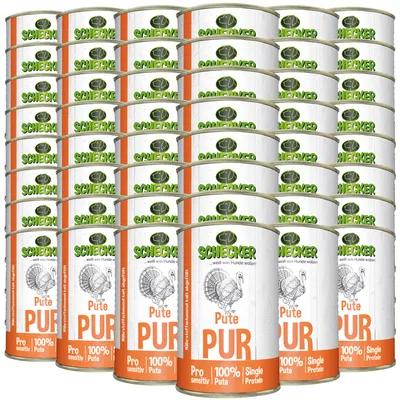 Produktbild von 48 x 410 g Schecker Nassfutter - getreidefrei - glutenfrei - zu 100 % Pute in bester Qualität
