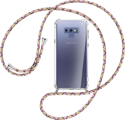 Produktbild von Handykette Backcover-Schutzhülle mit Band (Metall silberfarben) für Samsung Galaxy Note 9 - rosa Karo