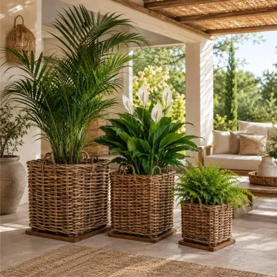 Produktbild von Dickes CL Rattan Korb CESTINO braun ca.70cm Teakbodenplatte