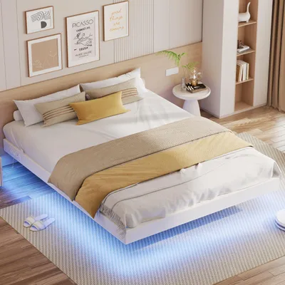 Productafbeelding van IRONCK bedframe, 160x200 cm, zwevend bed met LED-verlichting, bekleed