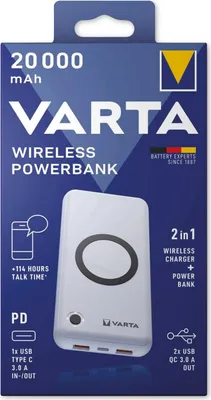 Produktbild von Varta 57909 101 111 Powerbank Lithium Polymer (LiPo) 20000 mAh Kabelloses Aufladen Weiß