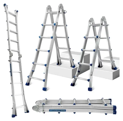 Produktbild von Aluleiter Mehrzweckleiter, 513 cm 4x5 Sprossen Teleskopleiter, 4 in 1 Klappleiter 150 kg Belastbarkeit, Bockleiter Schiebeleiter, Beidseitige Steh- und Treppenleiter