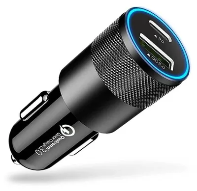 Autoladegerät mit 2 USB-Ports, USB-C & USB-A, Quick Charge 3.0, schwarz