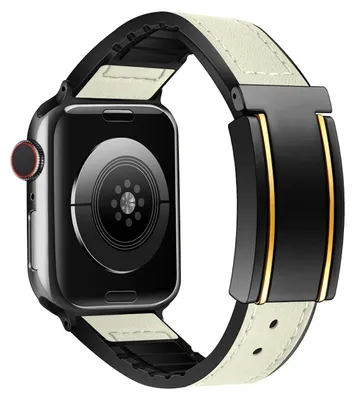 Produktbild von Für Apple Watch SE 2023 44mm Hochwertiges Kunstleder / Silikon Magnetschnalle Ersatz Arm Band Beige