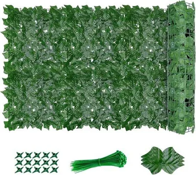 Zdjęcie produktu dla Sztuczne osłony z bluszczu 3 m x 1 m (2 szt. po 3 x 0,5 m) – ogrodzenie do ogrodu, na balkon i na zewnątrz
