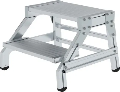 Produktbild von Montagetritt | 2 Stufen | Aluminium geriffelt | Rutschfeste Kunststoffschuhe