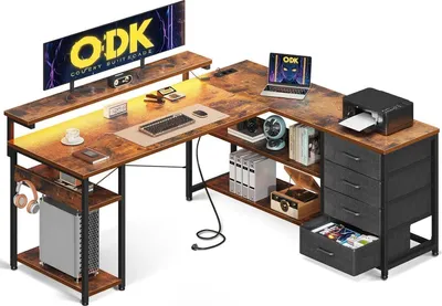 Produktbild von ODK LED Gaming-Schreibtisch mit Schubladen und USB-Ladeanschluss 135x110cm
