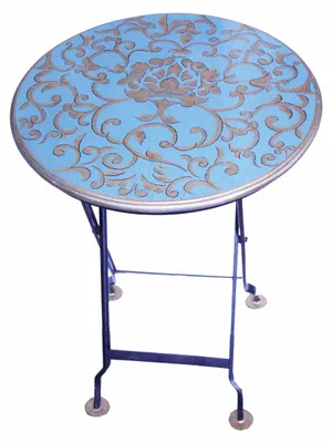 Imagen del producto de Mesa plegable redonda Meander, color azul/dorado, diámetro 45 cm, altura 61,5 cm