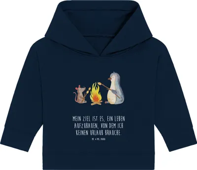 Produktbild von Mr. & Mrs. Panda Organic Baby Hoodie Pinguin Lagerfeuer 12. - 18. Monat - French Navy - Geschenk, Grillen, Kapuzenshirt, Neustart, Arbeit, Kapuzensweatshirt, Marshmallows