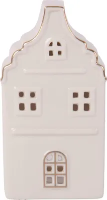 Produktbild von Windlicht Haus Keramik 15 x 8 cm weiß gold