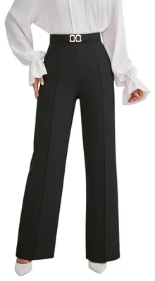 Produktbild von Damen schwarze weite Anzughose, elegant mit hoher Taille und Metallknopf, Größe 38