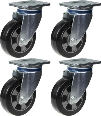 Zdjęcie produktu dla kółka 152 mm 6", czarne, gumowe, obrotowe, udźwig 1320 kg, zestaw 4 szt