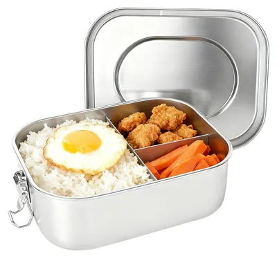 Edelstahl-Lunchbox mit 3 Fächern, 1400 ml, auslaufsicher, silber