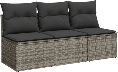 Image de vidaXL Canapé de jardin 3 places avec coussins Gris Poly Rattan