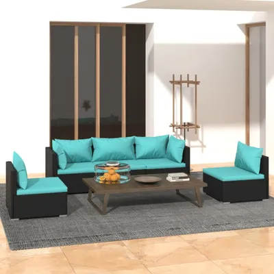 Produktbild von 5-tlg. Garten-Lounge-Set mit Kissen Poly Rattan Schwarz , Gartenmöbel-Sets Design 2024