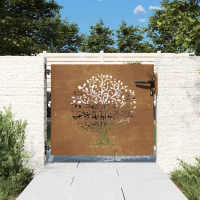 Produktbild von vidaXL Gartentor 85x75 cm Cortenstahl Baum-Design