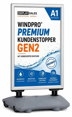 Produktbild von Kundenstopper WindPro® Premium wasserfest silber DIN A1 (Gen2)