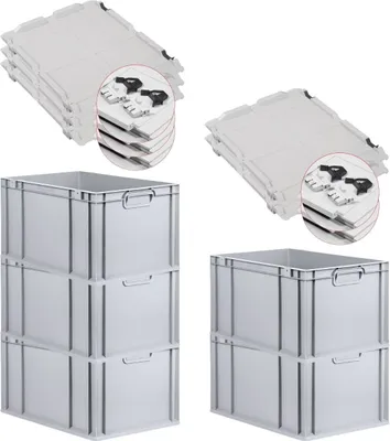 Produktbild von SuperSparSet 5x Eurobox NextGen Grip mit Scharnierdeckel und schwarzen Schiebeschnappverschlüssen | HxBxT 32x40x60cm | 65 Liter | Grau | Griffe geschlossen | Verstärkter Boden | Eurobehälter, Transportbox, Transportbehälter, Stapelbehälter