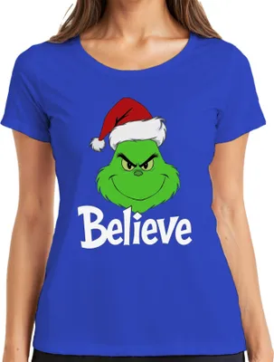 Produktbild von Believe Grinch Weihnachten Lustig Weihnachtsgeschenk Familie Damen T-Shirt, Blau, M