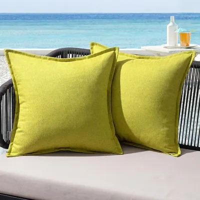 Produktbild von Set mit 2 wetterfesten Dekokissenbezügen in Leinenoptik, wasserdicht, für Garten, Sofa, Sessel, Wohnzimmer, Schlafzimmer, 40 x 40 cm, grün