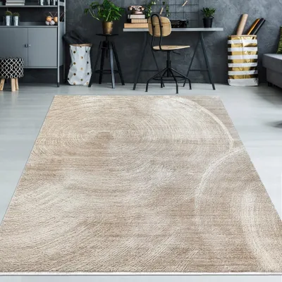 Image de Tapis beige avec design circulaire moderne doux facile d'entretien Taille - 200 x 290 cm