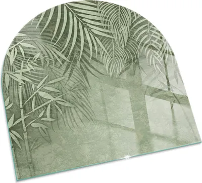 Produktbild von Tropische Blätter im Hintergrund – Glasbodenplatte für – Kaminofen – Kaminplatte Glas – Schutzglas – Funkenschutzplatte –Glasbodenplatte Feuerfeste – Hitzeschutzplatte – Bodenschutz aus Glas – 100x100 cm