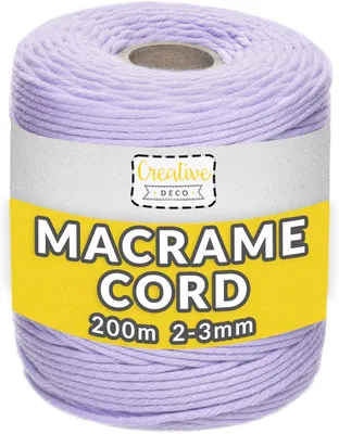 Produktbild von Creative Deco 200m Pastel-Lila Makramee-Garn Baumwoll-Polyester-Kordel Baumwoll-Schnur | 656 Fuß | 2-3 mm Dicke | Große Rolle Naturliche Starke | Perfekt für Basteln, DIY, Handwerk & Stricken