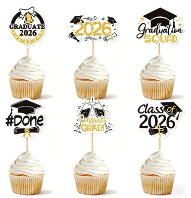 24 Glitzer-Cupcake-Dekorationen Abschlussfeier 2026 – 4 Motive