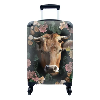 Produktbild von MuchoWow® Koffer Handgepäck Trolley Rollkoffer Kleine Reisekoffer mit 4 Rollen - Kuh - Tiere - Blumen - Cabin Size < 55x40x23 cm & 55x40x20 cm - Fotokoffer - Kabinenkoffer - Boardgepäck - Reise-Box - Reisekoffer - Reisegepäck - Koffer mit Bild - Trolley für Kinder