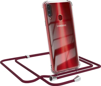 Produktbild von EAZY CASE Handykette kompatibel mit Samsung Galaxy A20s, Handyhülle mit Umhängeband, Handykordel, Schutzhülle Clear, Band in Rot