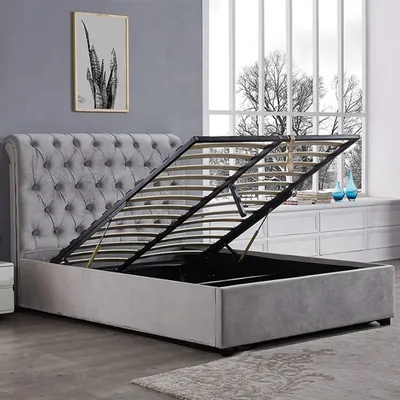Produktbild von Royal Grau Schlafzimmer Bett Polster Betten Chesterfield Textil Stoff jvmoebel ®