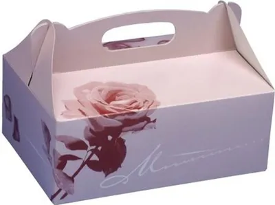 Produktbild von Gebäck-Kartons, Pappe eckig 23 cm x 16 cm x 9 cm rosé mit Tragegriff