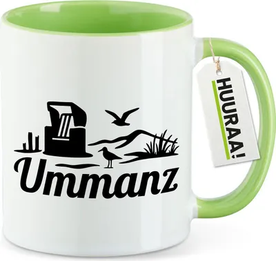 Produktbild von Huuraa Kaffeetasse Ummanz Strandmotiv 330ml Grün Keramik Kaffeebecher Geschenkidee
