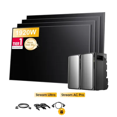 Produktbild von Balkonkraftwerk mit Speicher 3840Wh, EcoFlow Stream Ultra All-in-One Speicher mit Stream AC Pro, Sunpro 1920W Solarmodule für Balkonkraftwerk 0% VAT