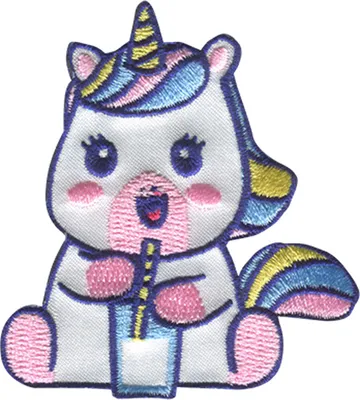 Produktbild von Einhorn mit Trinkbecher - Aufnäher, Bügelbild, Aufbügler, Applikationen, Patches, Flicken, Zum Aufbügeln, Größe: 5,3 x 8,5 cm