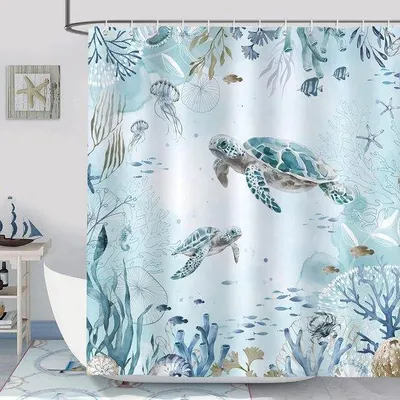 Zdjęcie produktu dla Wodoodporna zasłona prysznicowa 180 x 180 cm, zielono-niebieska