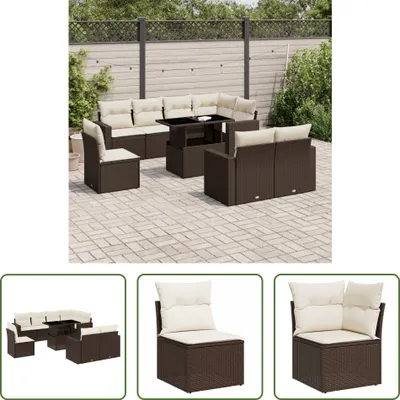 Produktbild von The Living Store 9-tlg. Garten-Sofagarnitur mit Kissen Braun Poly Rattan