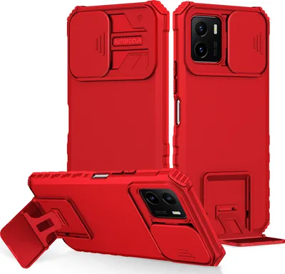 Produktbild von VIVO Y15S / Y15A Hülle, Dual Layer Ständer Schutzhülle mit Schiebe Kamera Schutz für VIVO Y15S / Y15A Rot