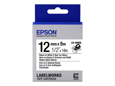 Produktbild von Epson Etikettenkassette LK-4WBQ - zum Aufbügeln - schwarz auf weiß - 12mmx5m, Schwarz auf weiss, Japan, LabelWorks LW-1000P LabelWorks LW-300 LabelWorks LW-400 LabelWorks LW-400VP LabelWorks LW-600P..., 1,2 cm, 5 m, 1 Stück(e)