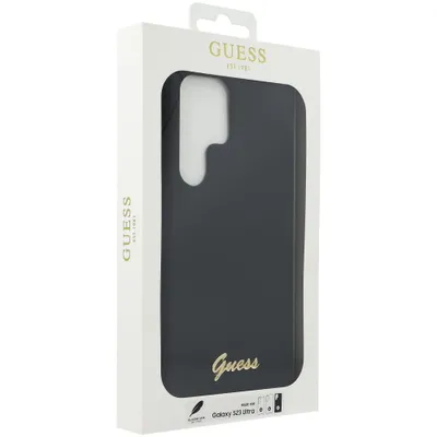 Produktbild von Etui Guess Guhcs23Lslsmk S23 Ultra S918 - Czarne Silikon Vintage Gold Logo