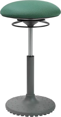 A studio shot of a green and gray adjustable stool.