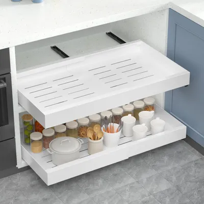 Produktbild von Ausziehbarer Küchenlade Organizer - Verstellbare Metallküchenlade ohne Bohren, 43-68 x 42 x 7 cm